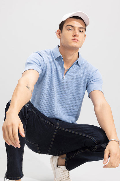 Mesh Knit Blue Polo T-Shirt | Relove
