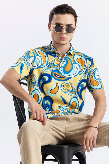 Hypnos Paisley Yellow Polo T-Shirt | Relove