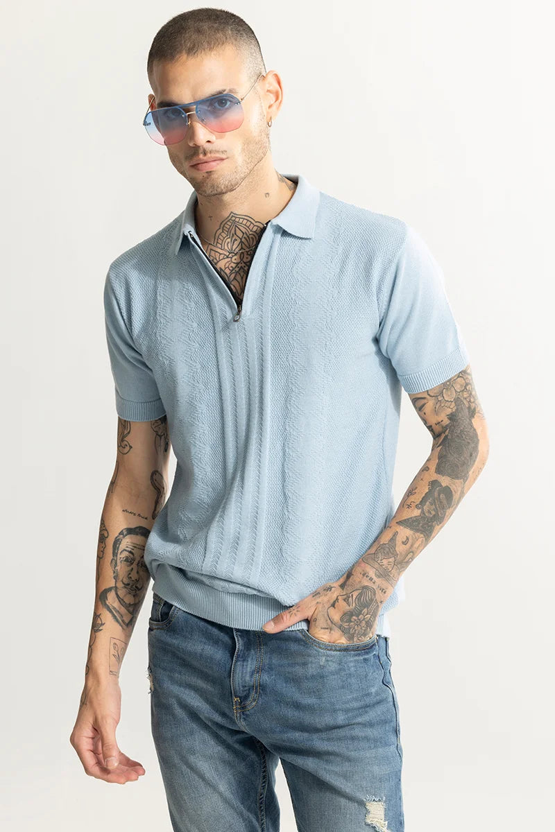 Alpine Knitted Blue Polo T-Shirt | Relove