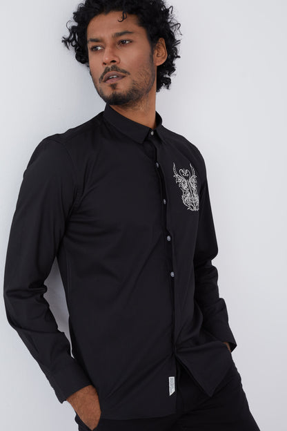 Black Ornamental Embroidered Shirt - SNITCH
