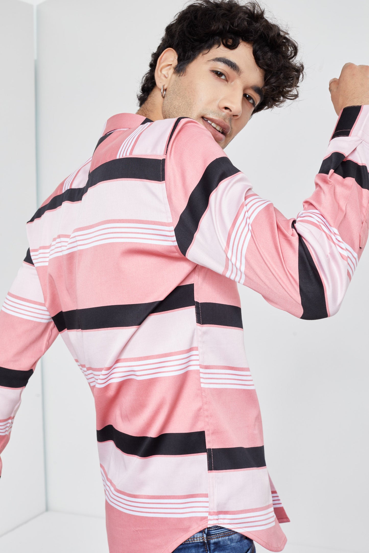 Pink Multi Stretch Stripe Shirt - SNITCH