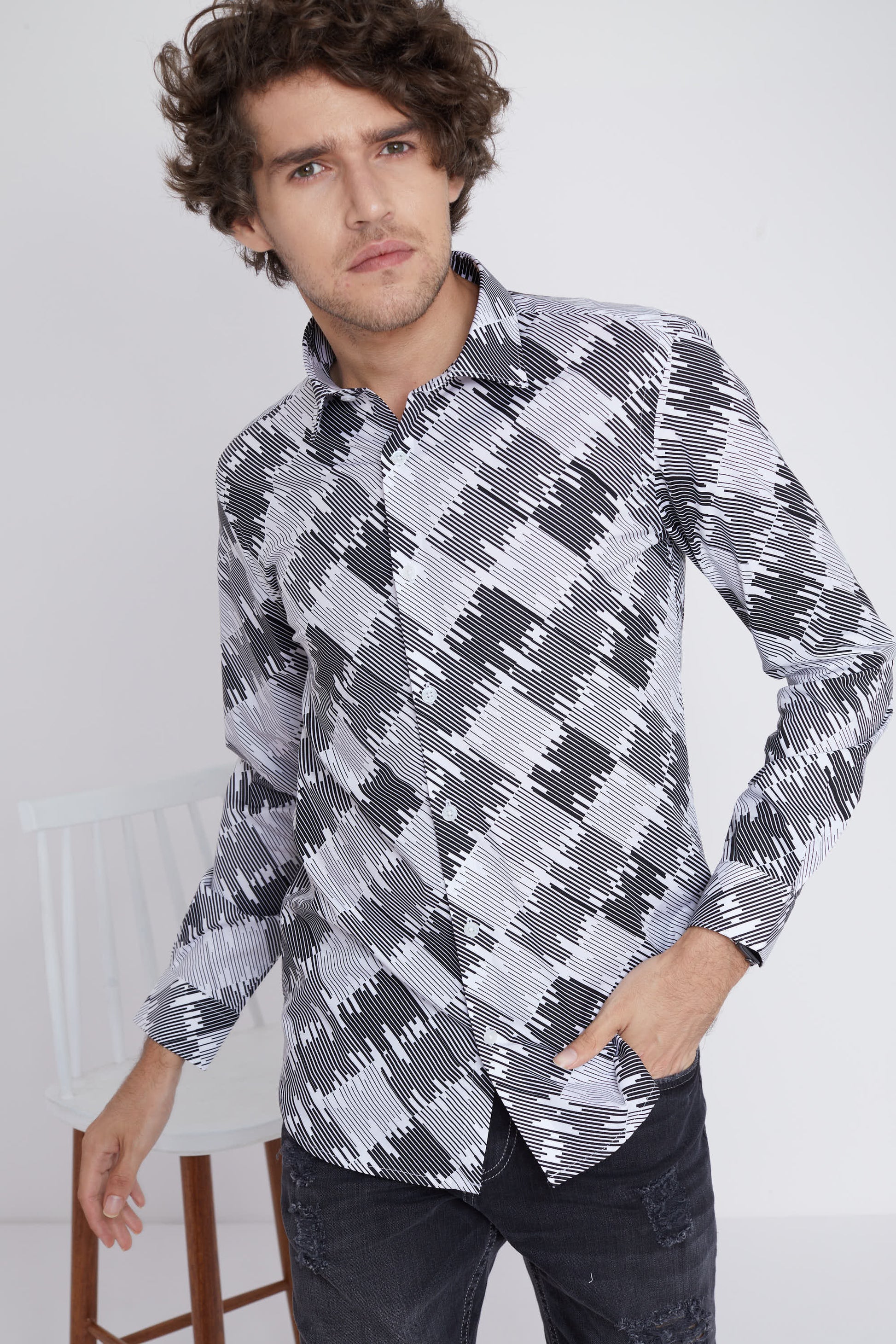 Abstract Line Print Shirt - SNITCH