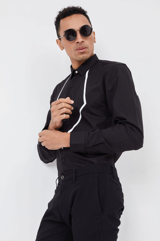 Black Diamond Chest Satin Shirt - SNITCH