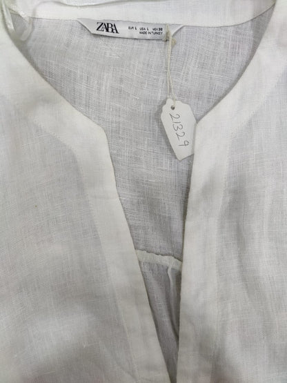 ZARA White Casual Solid Linen Top | Relove