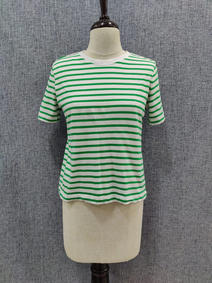 ZARA White And Green Strip Crop Top | Relove