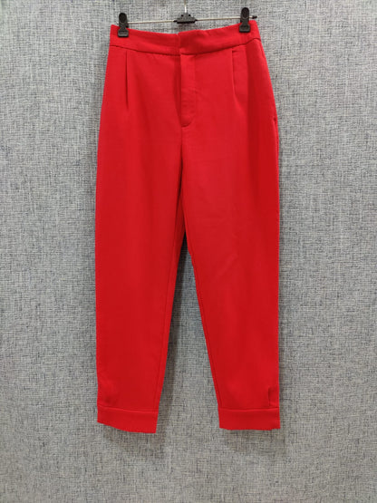 ZARA Red Pleated Bottom Buttoned Trouser | Relove