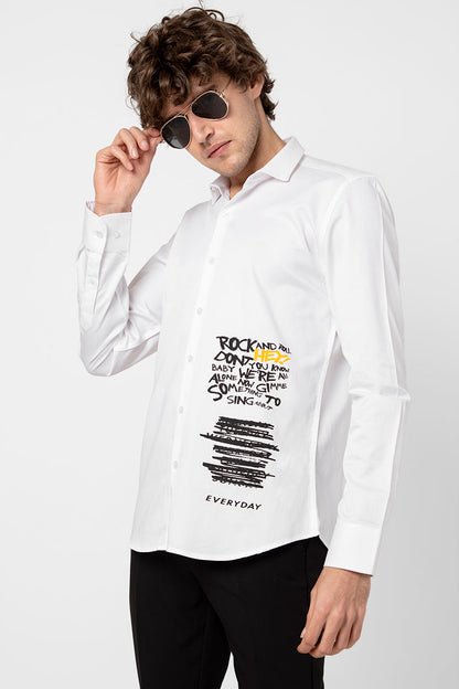 Rock & Roll Printed White Shirt - SNITCH