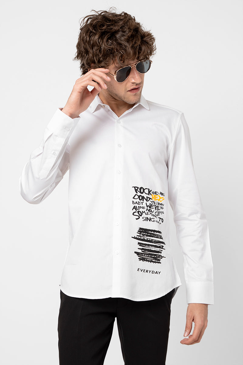 Rock & Roll Printed White Shirt - SNITCH