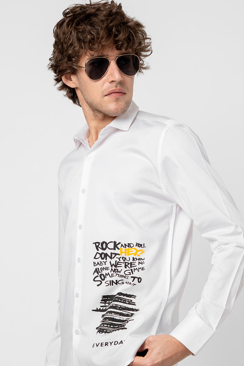 Rock & Roll Printed White Shirt - SNITCH