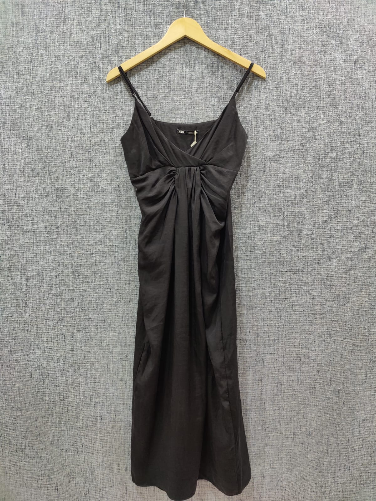 ZARA Black Satin Ruched Strap Dress | Relove