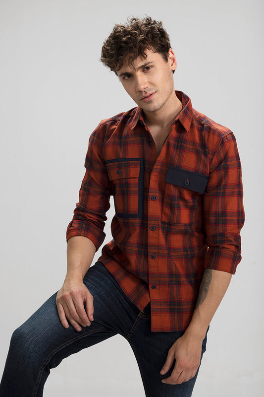 Mixed Checks Orange Shirt | Relove