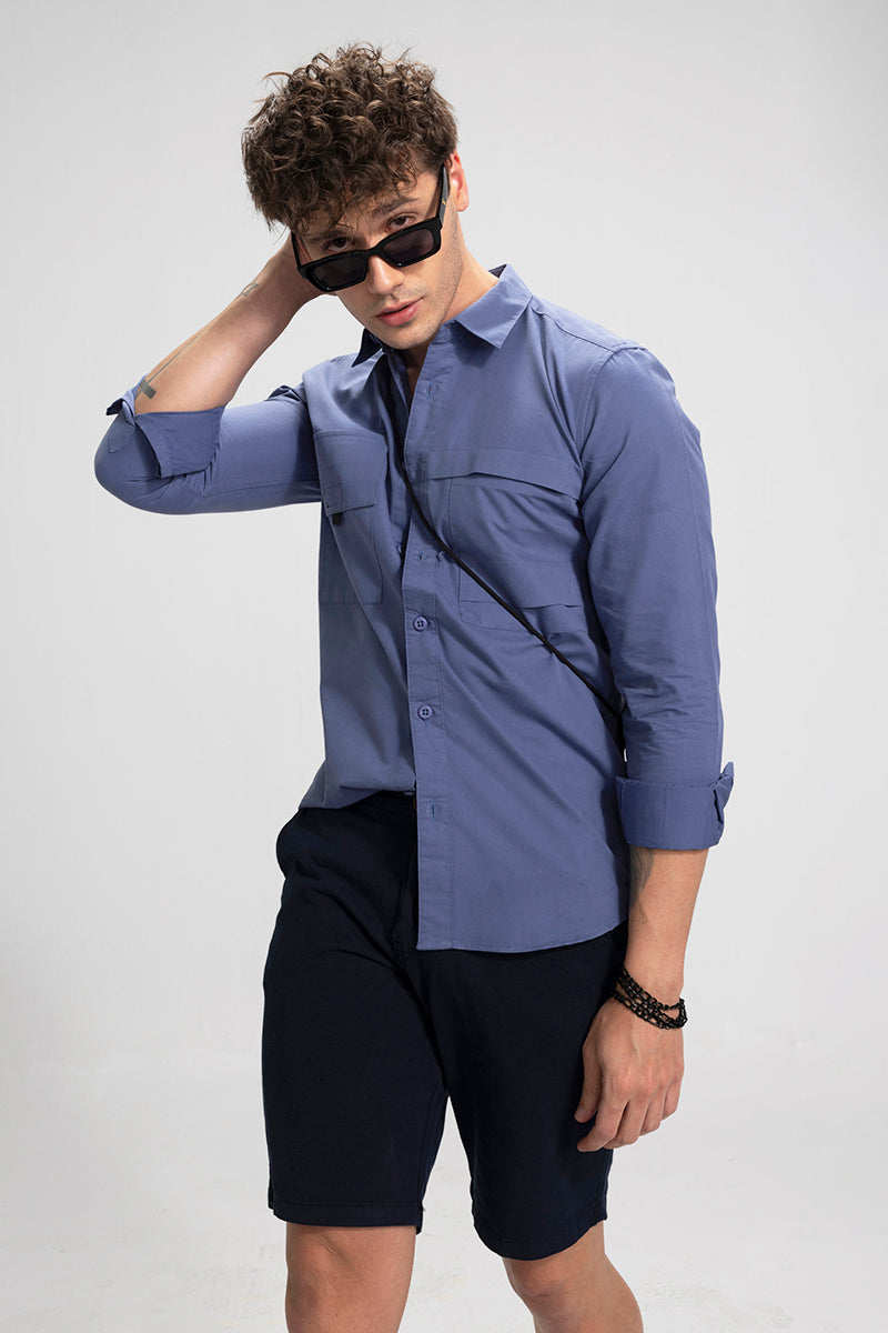 Double Patch Pocket Blue Shirt | Relove