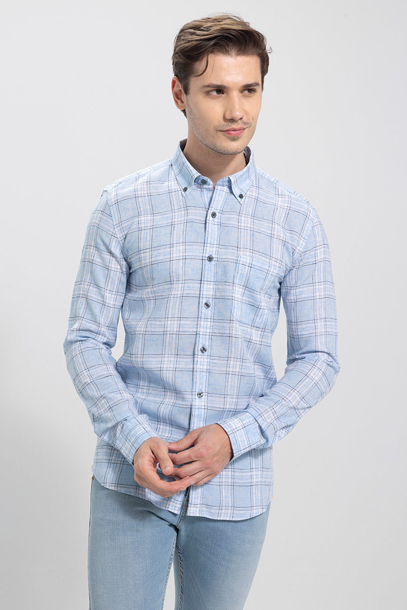 Frio Sky Blue Linen Checks Shirt | Relove
