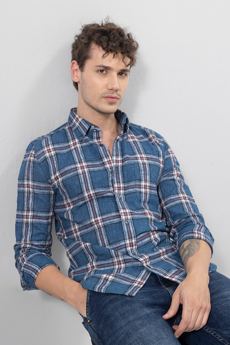 Frio Blue Linen Checks Shirt | Relove