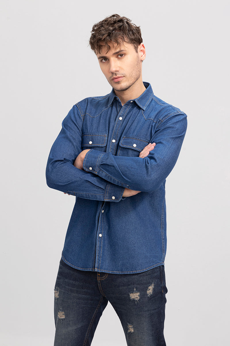 Yoke Style Blue Denim Shirt | Relove