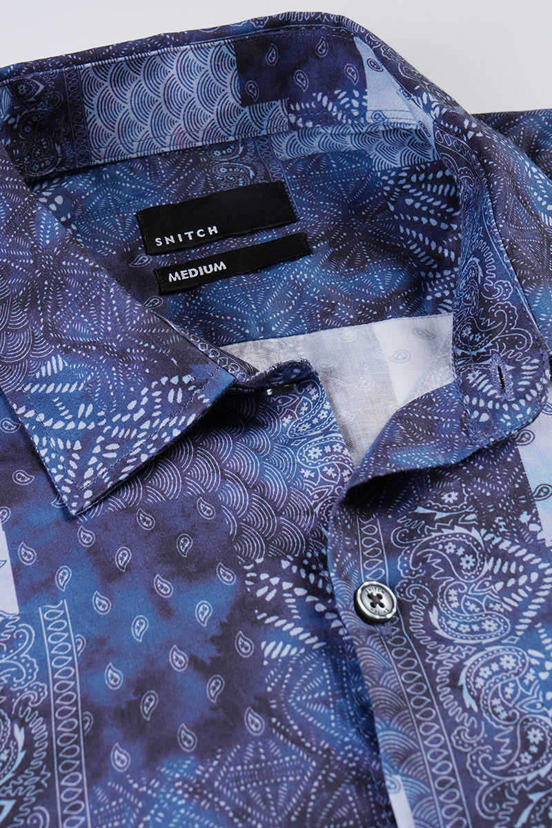 Indigo Printed Patch Shirt | Relove