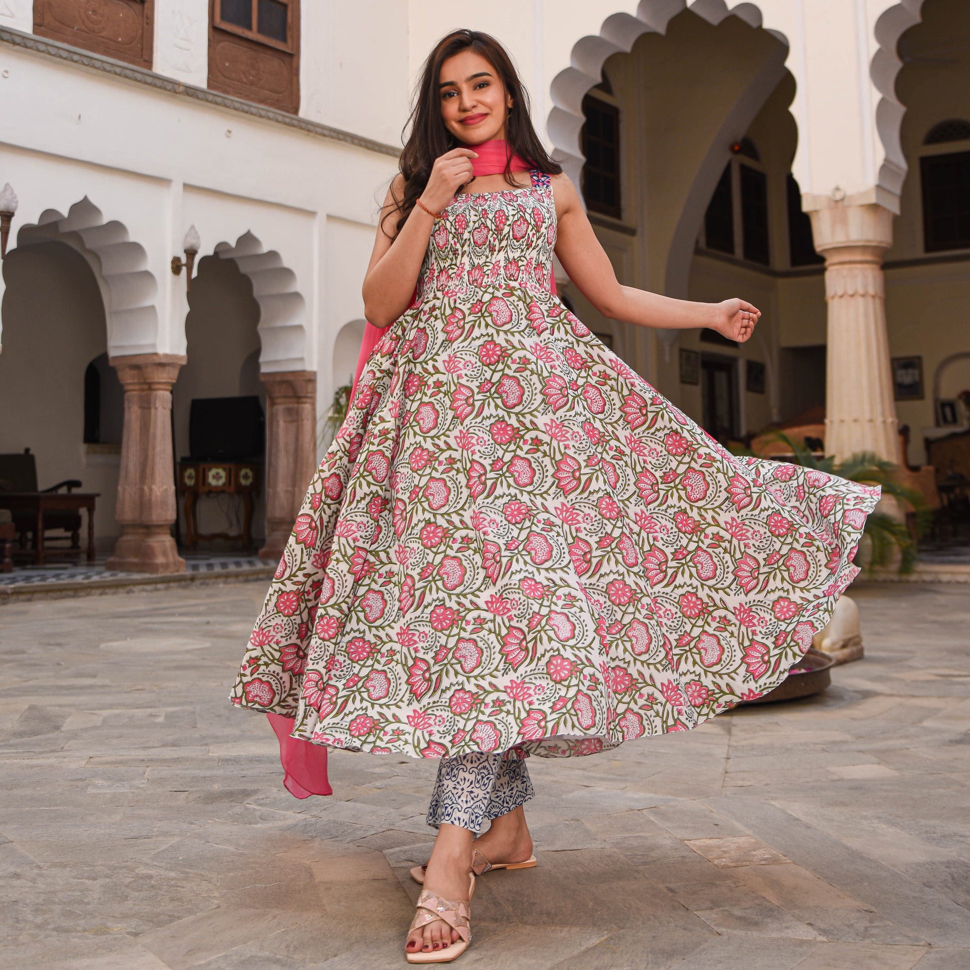 pink cotton suit  with chiffon dupatta 