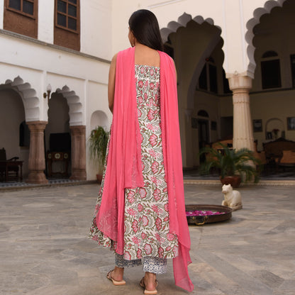 shop pink cotton suit with chiffon dupatta online at best price