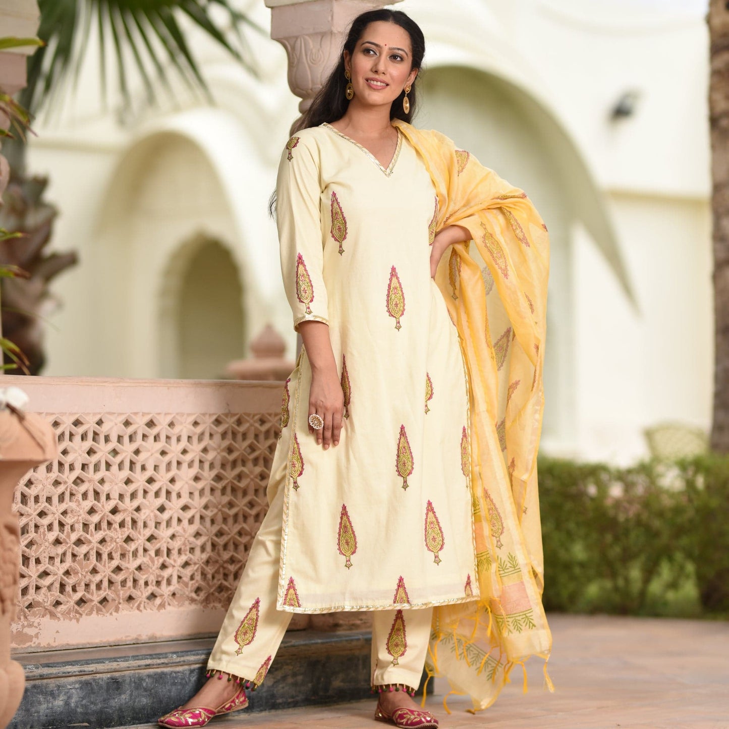 Shop Beige Cotton Suit Set online at best prices