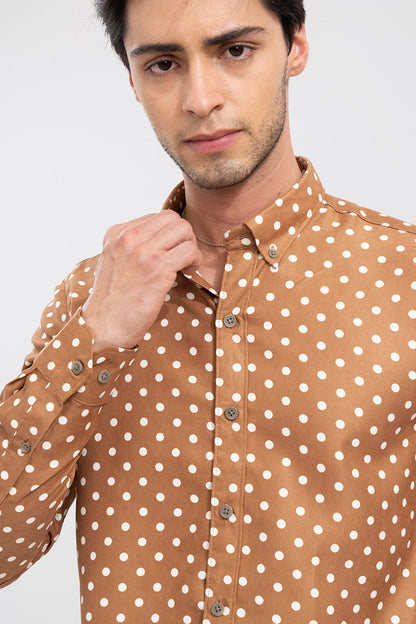 Cord Weave Copper Brown Polka Dot Shirt | Relove