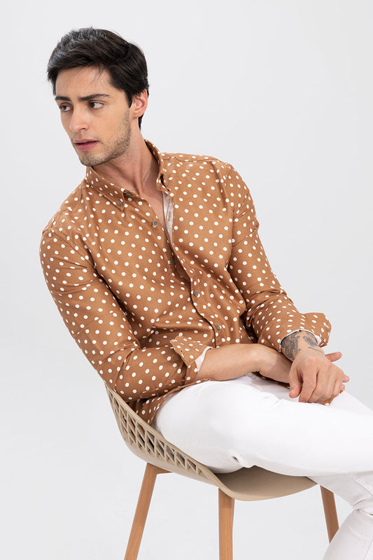 Cord Weave Copper Brown Polka Dot Shirt | Relove