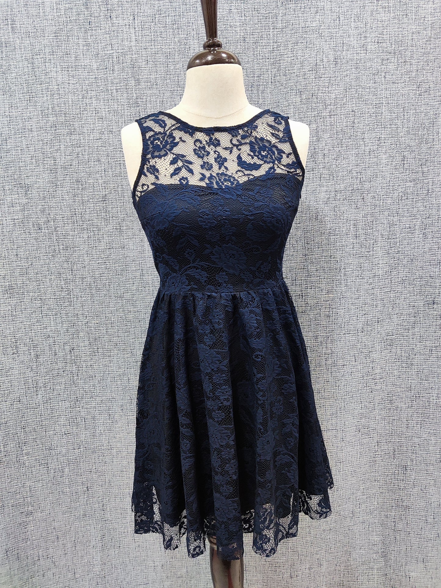 ZARA Navy Blue Lacy A-line Dress with Bustier Neckline | Relove