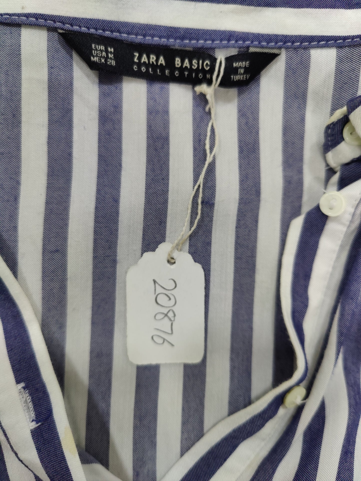 ZARA Women White And Blue Striped Shirt | Relove