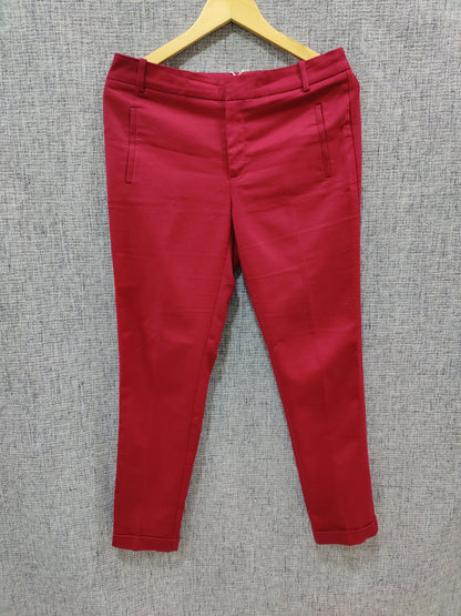 ZARA Women Red Plain Trousers | Relove