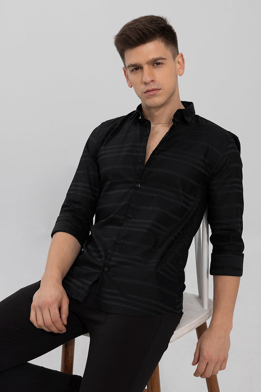 Trio Self Stripe Black Shirt | Relove