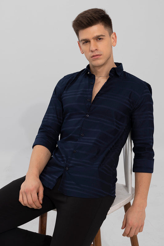 Trio Self Stripe Navy Shirt | Relove