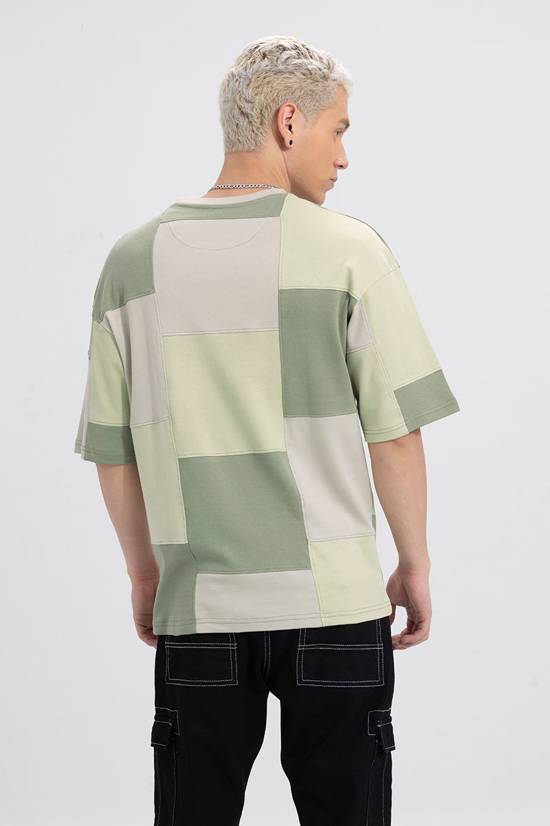 Colour Cut & Sew Green Oversized T-Shirt | Relove