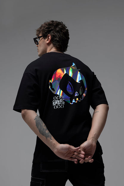 Cyber Space Black Oversized T-Shirt | Relove