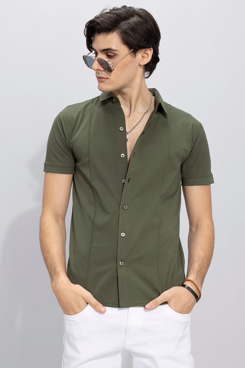 On Pleat Olive Shirt | Relove