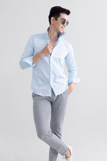 On Loop Sky Blue Satin Stretch Shirt | Relove