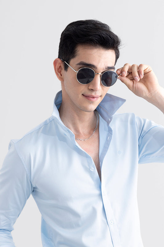 On Loop Sky Blue Satin Stretch Shirt | Relove