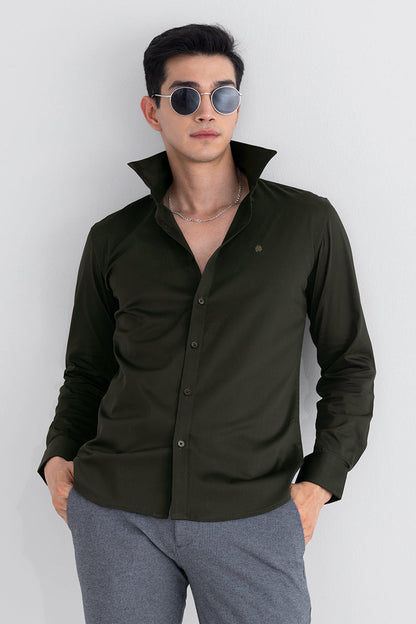 On Loop Olive Satin Stretch Shirt | Relove