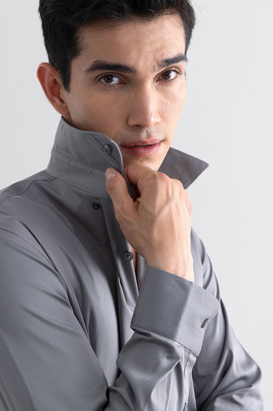 On Loop Grey Satin Stretch Shirt | Relove