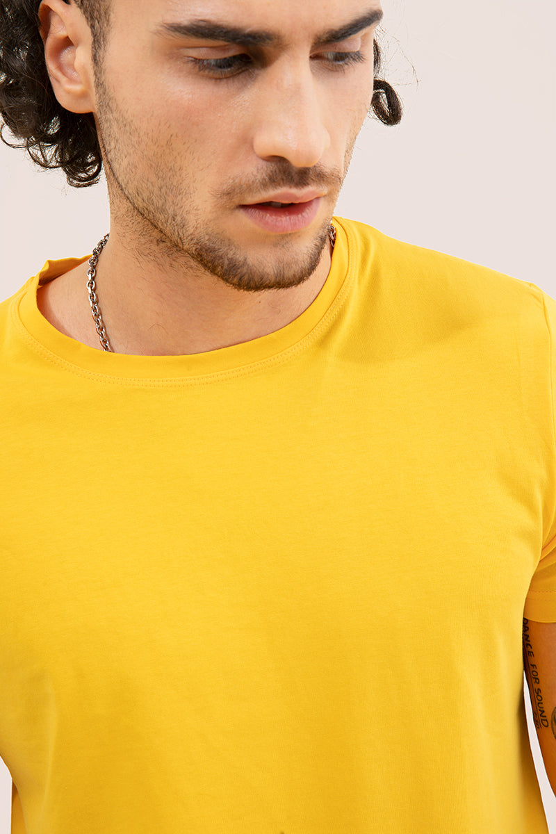 Yellow Solid 4 Way Stretch Crew Neck T-Shirts - SNITCH
