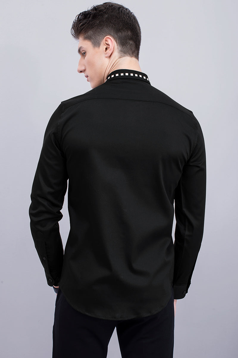 Black Studded Collar Design Shirt - SNITCH