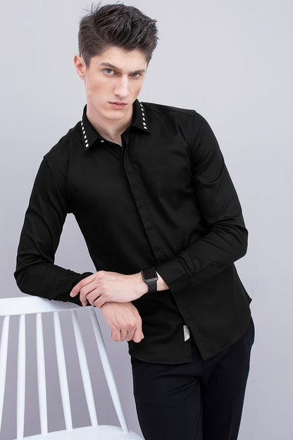 Black Studded Collar Design Shirt - SNITCH