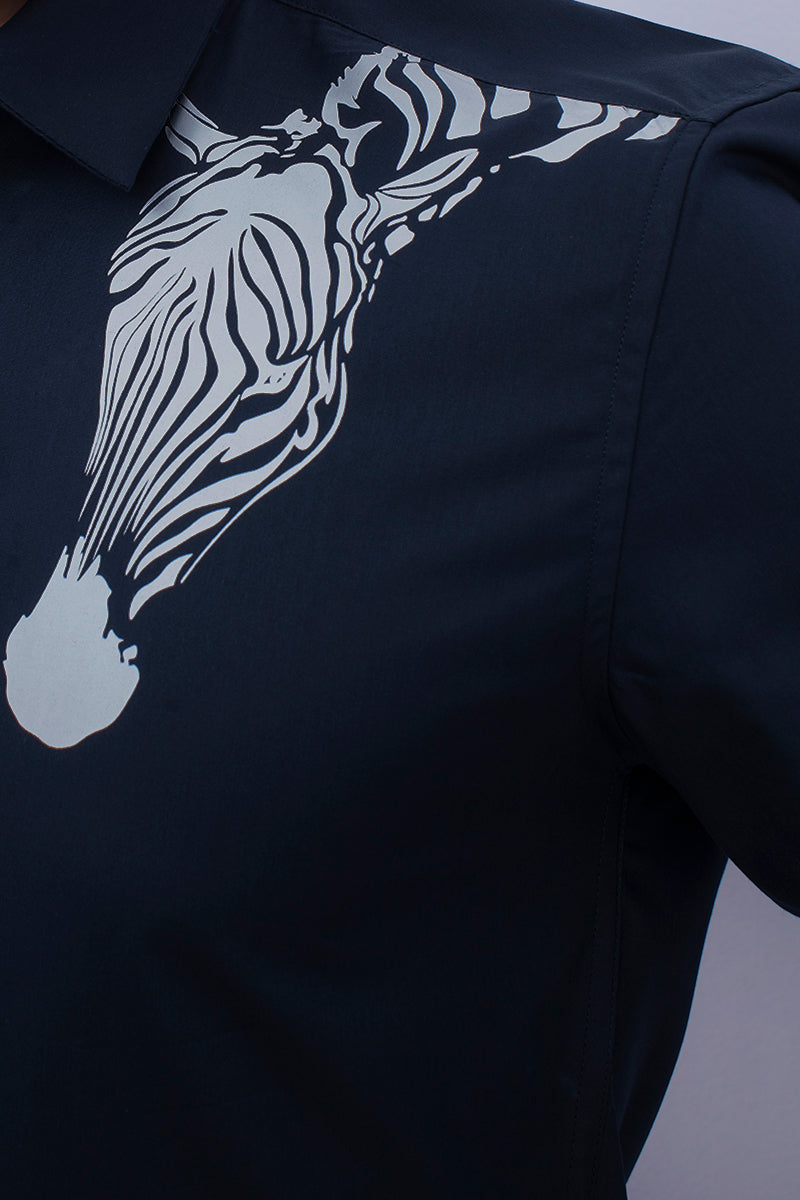 Zebra Navy Print Shirt - SNITCH