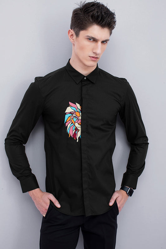 Black Lion Embroidery Shirt - SNITCH