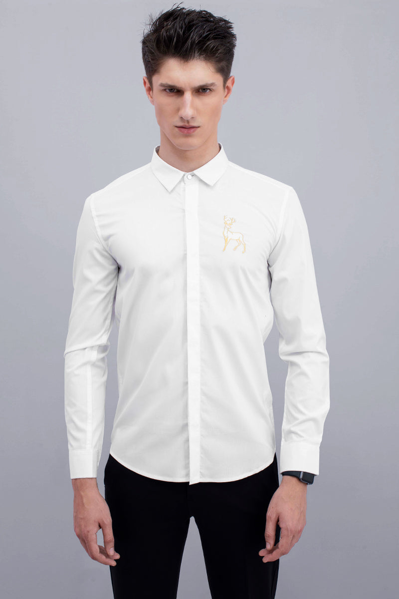 White Buck Deer Cotton Full Sleeves Shirt - SNITCH