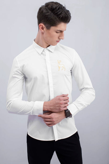 White Buck Deer Cotton Full Sleeves Shirt - SNITCH