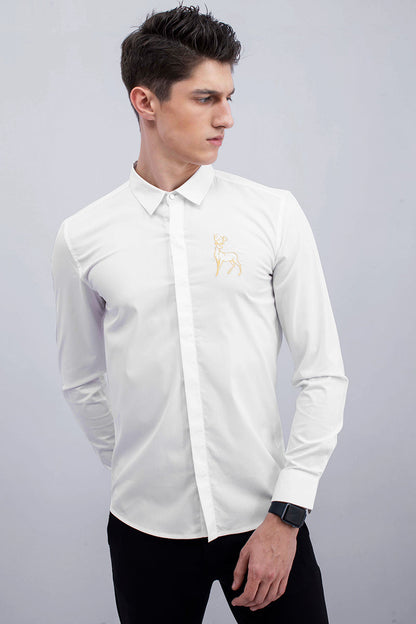 White Buck Deer Cotton Full Sleeves Shirt - SNITCH