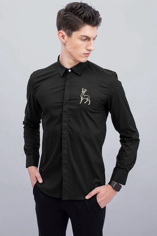 Black Buck Deer Cotton Full Sleeves Shirt - SNITCH