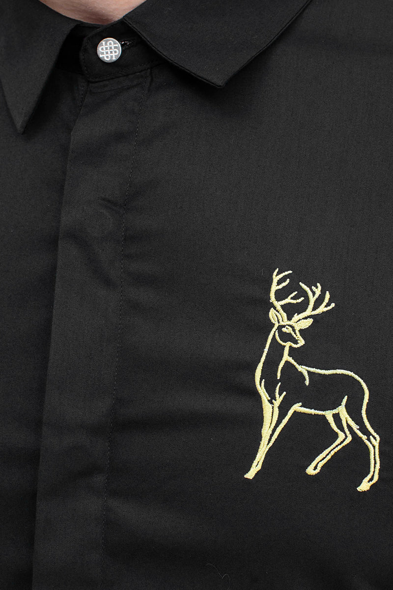 Black Buck Deer Cotton Full Sleeves Shirt - SNITCH