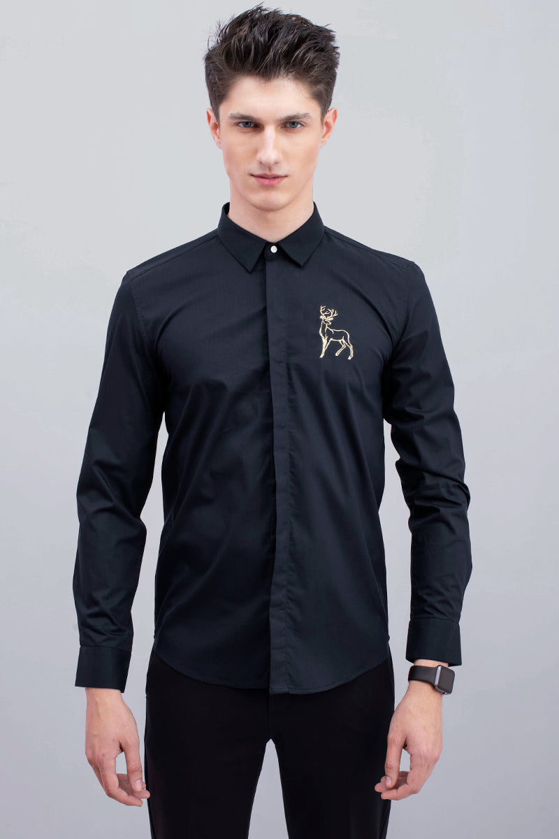 Navy Buck Deer Cotton Full Sleeves Shirt - SNITCH