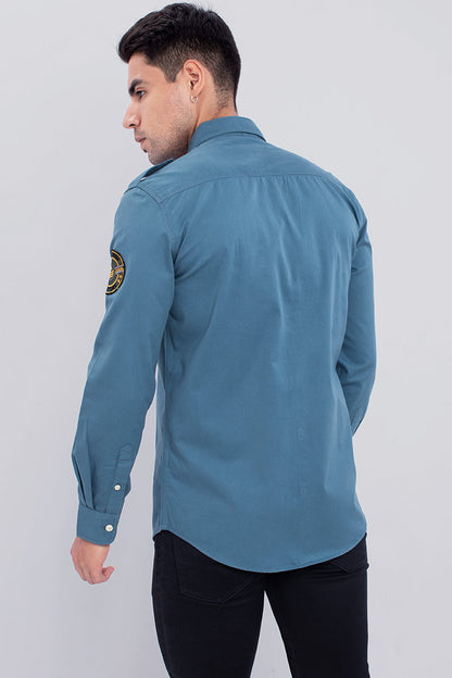 Teal Blue Double Pocket Cargo Shirt - SNITCH