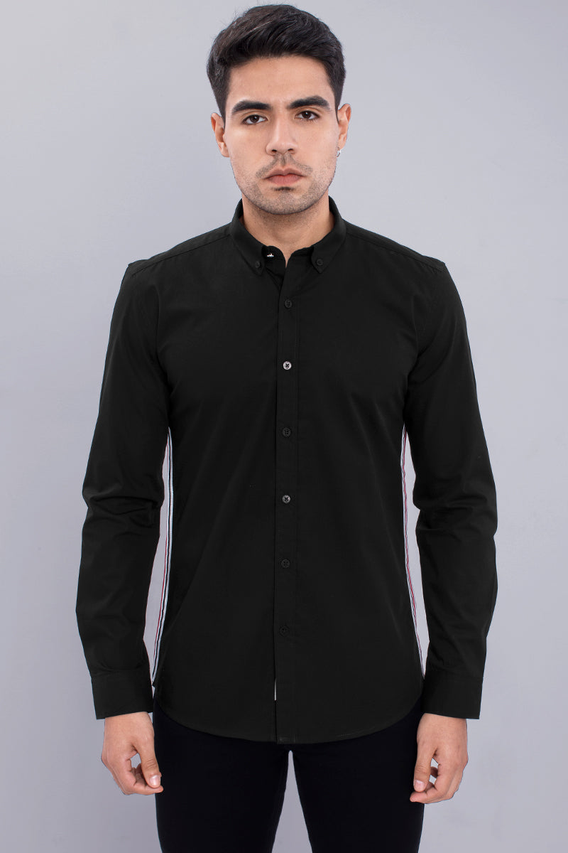 Black Side Tape Full Sleeves Shirt - SNITCH